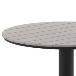 Emma And Oliver 24" Round Outdoor Dining Table With Faux Teak Poly Slats And Steel Frame -Emma And Oliver GUEST 00781c09 6eb1 42e5 9501 c39b60659736