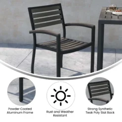 Emma And Oliver Set Of 2 Stackable All-Weather Aluminum Patio Chairs With Faux Teak Slats -Emma And Oliver GUEST 00f8804a 64fe 4209 b77a bc1a58ffe345