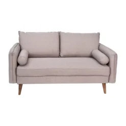 Emma And Oliver Upholstered Mid-Century Modern Pocket Spring Loveseat With Wooden Legs And Removable Back Cushions -Emma And Oliver GUEST 0101260f 6eb3 487c be64 3bf1298d5e58