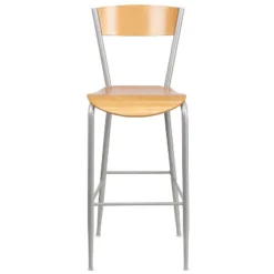 Emma And Oliver 2 Pack Silver Metal Restaurant Barstool - Natural Wood Back & Seat -Emma And Oliver GUEST 014e2076 39b6 4c47 929e 8f8ddb4e7070