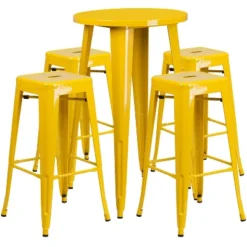 Emma And Oliver Commercial Grade 24" Round Metal Indoor-Outdoor Bar Table Set, 4 Backless Stools -Emma And Oliver GUEST 01ea1a7d 678f 4ce8 8a0c bcc02d418723