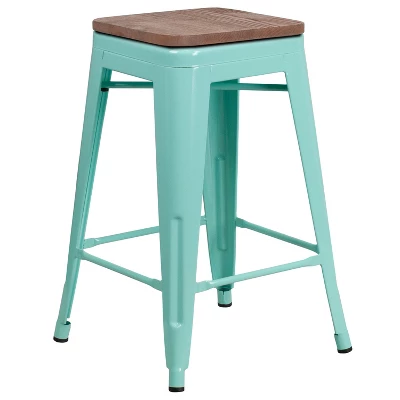 Emma And Oliver 24"H Backless Counter Height Stool With Wood Seat 3 Emma And Oliver 24"H Backless Counter Height Stool With Wood Seat - Image 3