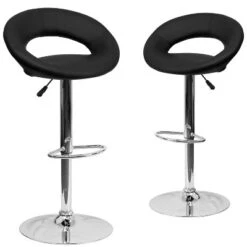 Emma And Oliver 2 Pack Contemporary Vinyl Rounded Orbit-Style Back Adjustable Height Barstool With Chrome Base -Emma And Oliver GUEST 02f870db 09bb 4c1e 9833 b7d446569bbd