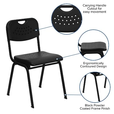 Emma And Oliver Black Plastic Student Classroom Stack Chair With Open Back 2 Emma And Oliver Black Plastic Student Classroom Stack Chair With Open Back - Image 2