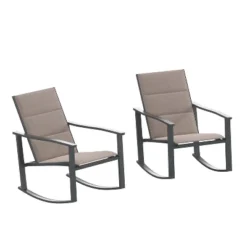 Emma And Oliver Set Of 2 Outdoor Rocking Chairs With Flex Comfort Material And Metal Frame -Emma And Oliver GUEST 03cd0725 9bff 4ad0 bf3c 039e67306582