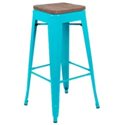 Emma And Oliver 30" High Metal Indoor Bar Stool With Wood Seat - Stackable Set Of 4 -Emma And Oliver GUEST 04a1a207 eb24 4bd7 bdf4 69e4b1213db3