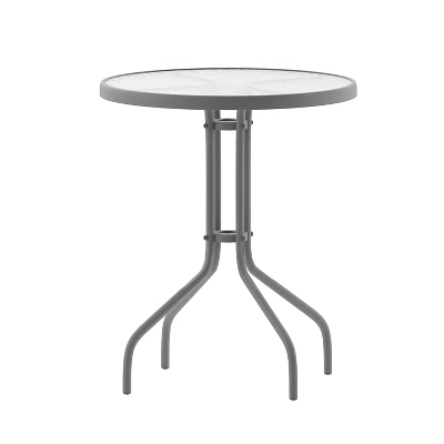 Emma And Oliver 23.75'' Round Glass Top Metal Table With 2 Aluminum Slat Stack Chairs 3 Emma And Oliver 23.75'' Round Glass Top Metal Table With 2 Aluminum Slat Stack Chairs - Image 3