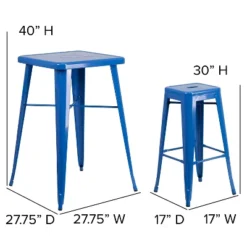 Emma And Oliver Commercial Grade 23.75" Square Metal Indoor-Outdoor Bar Set & 2 Backless Stools -Emma And Oliver GUEST 05323e47 30ea 42c0 ac4a 312a00ce29d1