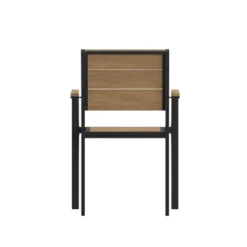 Emma And Oliver Outdoor Stacking Side Chair With Faux Teak Poly Slat Seat, Back And Arms And Metal Frame -Emma And Oliver GUEST 0541e6c9 118a 4919 abcb 6ee54465703b