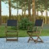 Emma And Oliver Set Of Two Weather Resistant All Natural Acacia Wood Folding Bistro Chairs With Armrests And Textilene Mesh Seats And Backs