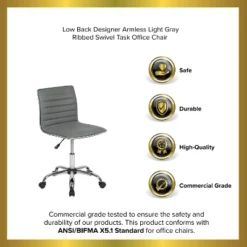 Emma And Oliver Low Back Designer Armless Ribbed Swivel Task Office Chair -Emma And Oliver GUEST 0631b47a d270 49cc 9360 56641228645b