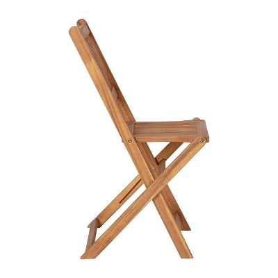 Emma And Oliver All-Weather Three Piece Solid Acacia Wood Patio Bistro Set With Two Folding Chairs And Table 11 Emma And Oliver All-Weather Three Piece Solid Acacia Wood Patio Bistro Set With Two Folding Chairs And Table - Image 11