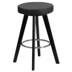 Emma And Oliver 24"H Contemporary Vinyl Counter Stool With Cappuccino Wood Frame -Emma And Oliver GUEST 079fe0b3 b73c 487b bc71 51871fadacce