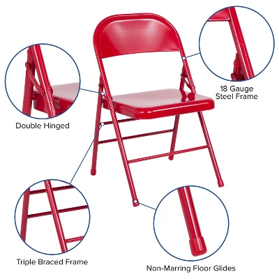 Emma And Oliver 4 Pack Triple Braced & Double Hinged Metal Folding Chair 3 Emma And Oliver 4 Pack Triple Braced & Double Hinged Metal Folding Chair - Image 3