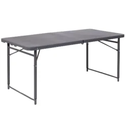 Emma And Oliver 4-Foot Height Adjustable Bi-Fold Dark Gray Plastic Folding Table With Handle -Emma And Oliver GUEST 0922bb0b f5d2 4c23 8d2d a84f7e7ec737