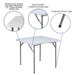 Emma And Oliver 2.81-Foot Square Granite White Plastic Folding Table - Card Table/Game Table -Emma And Oliver GUEST 093c4834 8d4f 4666 b571 fca0b38cf2d3