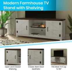 Emma And Oliver 59 Inch Barn Door TV Stand Fits Up To 65" TV's With Adjustable Shelf -Emma And Oliver GUEST 0966259a d9a7 4080 a6a4 faac8f457969