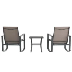 Emma And Oliver 3 Piece Outdoor Rocking Chair Patio Set With Flex Comfort Material And Metal Framed Glass Top Table -Emma And Oliver GUEST 09b83641 6a87 4fdd 933d 0412c4137694