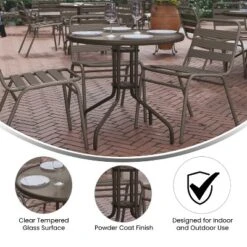 Emma And Oliver 31.5'' Round Glass Top Metal Table With 4 Aluminum Slat Stack Chairs -Emma And Oliver GUEST 09c80244 42c8 494d bc28 7c1846ee74bf