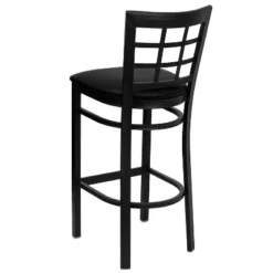 Emma And Oliver Black Metal Window Back Barstool, Black Vinyl Seat -Emma And Oliver GUEST 0aadb16a 1f75 4a29 8bc8 8b68f86ae89e