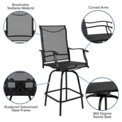 Emma And Oliver Patio Bar Height Stools Set Of 2, All-Weather Textilene Swivel Stools -Emma And Oliver GUEST 0acf88c3 eede 4546 b0c6 3b288a98b32f