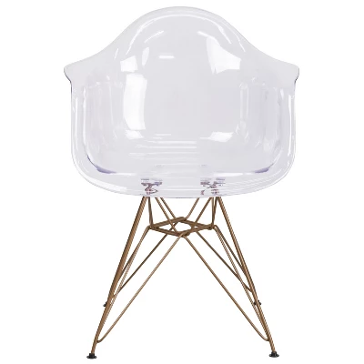 Emma And Oliver Transparent Side Chair With Arms And Gold Base 8 Emma And Oliver Transparent Side Chair With Arms And Gold Base - Image 8