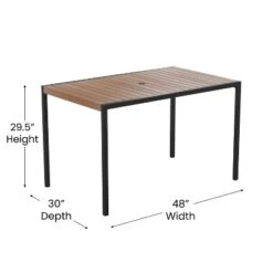 Emma And Oliver 30" X 48" All-Weather Faux Teak Patio Dining Table With Steel Frame - Seats 4 -Emma And Oliver GUEST 0bc20628 5ad3 4bc4 b7b3 fed8913179a9