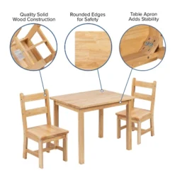 Emma And Oliver Kids 3 Piece Solid Hardwood Table And Chair Set For Playroom, Kitchen -Emma And Oliver GUEST 0bf9d919 a115 4ffe a6b2 d493e1126156