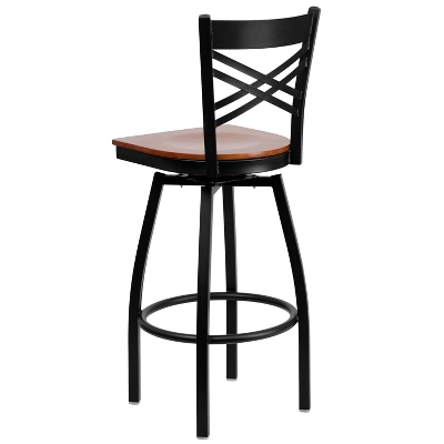 Emma And Oliver Black "X" Back Swivel Metal Restaurant Dining Barstool 2 Emma And Oliver Black "X" Back Swivel Metal Restaurant Dining Barstool - Image 2