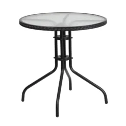 Emma And Oliver 28" Round Tempered Glass Metal Table With Rattan Edging 7 Emma And Oliver 28" Round Tempered Glass Metal Table With Rattan Edging -Emma And Oliver GUEST 0e1da7ac bfa1 4e87 a875 789eefa962f5