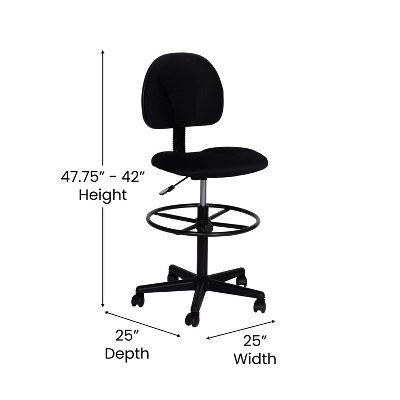Emma And Oliver Black Fabric Mid-Back Drafting Chair With Back Depth Adjustment, Height Adjustable Swivel Seat And Footring 3 Emma And Oliver Black Fabric Mid-Back Drafting Chair With Back Depth Adjustment, Height Adjustable Swivel Seat And Footring - Image 3