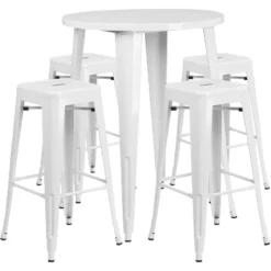 Emma And Oliver Commercial Grade 30" Round Metal Indoor-Outdoor Bar Table Set, 4 Backless Stools -Emma And Oliver GUEST 0e420706 9d00 47d5 a8d1 5ba3c215dfe0