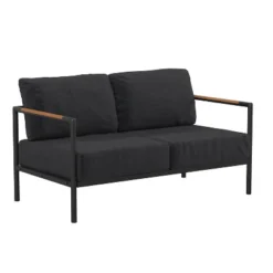 Emma And Oliver Aluminum Frame Loveseat With Teak Arm Accents And Plush Cushions -Emma And Oliver GUEST 0e50ae8e 089c 465b 82ba b049525e36f6