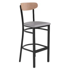 Emma And Oliver Industrial Barstool With Rolled Steel Frame And Solid Wood Seat - 500 Lbs. Static Weight Capacity -Emma And Oliver GUEST 0e5b1a48 26cc 45fa 8293 54b0a8f209df