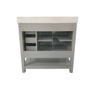 Emma And Oliver Bathroom Vanity, Single Sink Cabinet With 2 Soft Close Doors, Open Shelf And 3 Drawers, Carrara Marble Finish Countertop 10 Emma And Oliver Bathroom Vanity, Single Sink Cabinet With 2 Soft Close Doors, Open Shelf And 3 Drawers, Carrara Marble Finish Countertop - Image 10