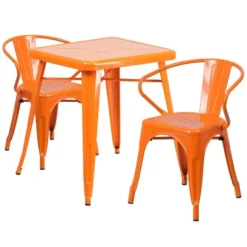 Emma And Oliver Commercial Grade 23.75" Square Metal Indoor-Outdoor Table Set With 2 Arm Chairs -Emma And Oliver GUEST 0fd73667 2e0b 4057 ae27 e797d341b449