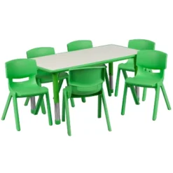 Emma And Oliver 23.625"W X 47.25"L Rectangular Plastic Height Adjustable Activity Table Set With 6 Chairs -Emma And Oliver GUEST 1011de92 1358 40ec 9e6a 3dc1e96cd79b