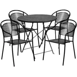 Emma And Oliver Commercial Grade 30" Round Metal Folding Patio Table Set W/ 4 Round Back Chairs -Emma And Oliver GUEST 108153f2 e170 4bcd 91b3 d525ea85edf5