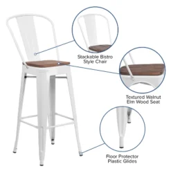 Emma And Oliver 30"H Metal Dining Barstool With Back And Square Wood Seat -Emma And Oliver GUEST 10c35858 4365 44c2 a0b6 829cead99b0e