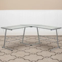 Emma And Oliver L-Shaped Computer Corner Glass Desk, Gaming Desk, Home Office Corner Desk