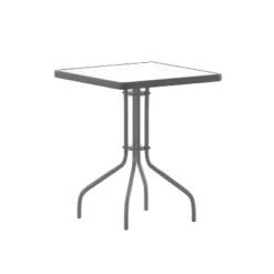 Emma And Oliver 23.5" Square Tempered Glass Metal Table With Smooth Ripple Design Top -Emma And Oliver GUEST 1166de7c c4de 43d9 ba11 2e72b1c82ef3 1