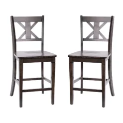 Emma And Oliver Set Of 2 Wooden Modern Farmhouse Bar Height Dining Stool With Decorative Carved Backrest And Wood Seat -Emma And Oliver GUEST 11a03c4d 8206 4a61 a747 ddbb87814c2a