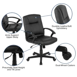 Emma And Oliver Mid-Back Black LeatherSoft-Padded Task Office Chair With Arms -Emma And Oliver GUEST 124bfa41 c737 40be a214 28c336d21532