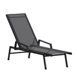 Emma And Oliver Textilene Adjustable 5 Position Patio Chaise Lounge With Armrests And Metal Frame -Emma And Oliver GUEST 126f2872 0753 4b44 9556 1caeac5d56fe