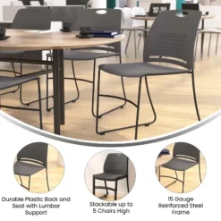 Emma And Oliver Heavy Duty 660 Lb. Capacity Ergonomic Polypropylene Stack Chair With Perforated Back And Steel Sled Base -Emma And Oliver GUEST 1272c565 8280 4632 9938 3affbc1fce08