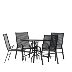 Emma And Oliver Five Piece Patio Dining Set - Square Table With Powder Coated Frame And Tempered Glass Top & 4 Flex Comfort Stack Chairs -Emma And Oliver GUEST 12c60813 2cc7 4592 a646 8831e39316c8