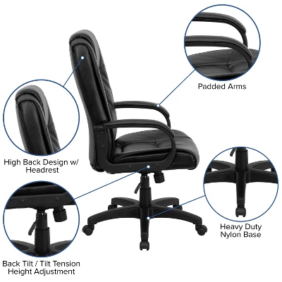 Emma And Oliver High Back Multi-Line Stitch Executive Swivel Office Chair With Arms 2 Emma And Oliver High Back Multi-Line Stitch Executive Swivel Office Chair With Arms - Image 2