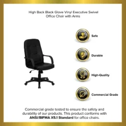 Emma And Oliver High Back Black Glove Vinyl Executive Swivel Office Chair With Arms -Emma And Oliver GUEST 1478f29f 0d56 4bf0 a399 162ffccb0889