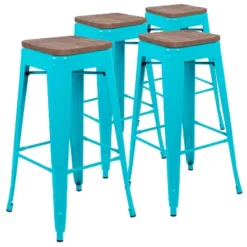 Emma And Oliver 30" High Metal Indoor Bar Stool With Wood Seat - Stackable Set Of 4 -Emma And Oliver GUEST 1499cb8e 41de 47a7 92ec 3101dda5fc2f