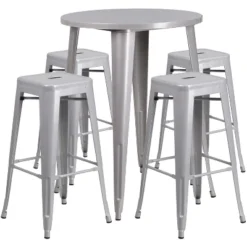 Emma And Oliver Commercial Grade 30" Round Metal Indoor-Outdoor Bar Table Set, 4 Backless Stools -Emma And Oliver GUEST 1526681a f76c 4f74 8fee 93b5665fb2ac